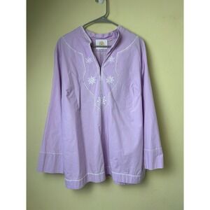 NicoBlu Lavender Purple Cotton Tunic Top White Embroidery Eyelet Lace Trim L